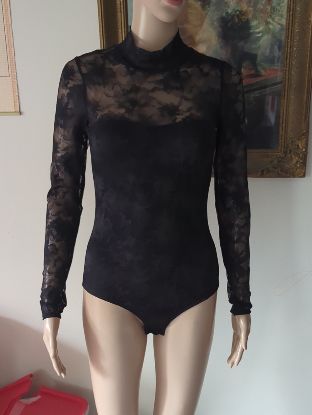 H&M Black Floral Lace Long-Sleeve Bodysuit